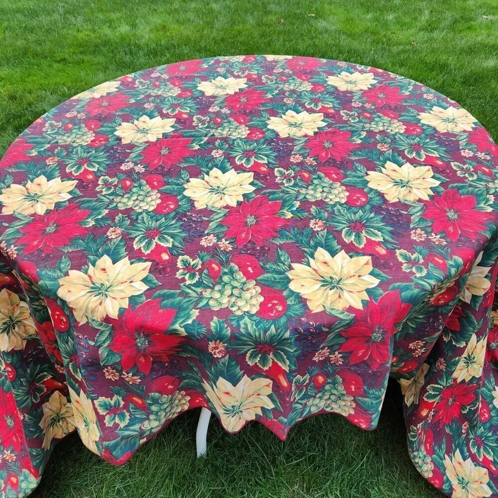 Christmas Tablecloth Large Red Green Gold Hallmark Design Fashion Industries